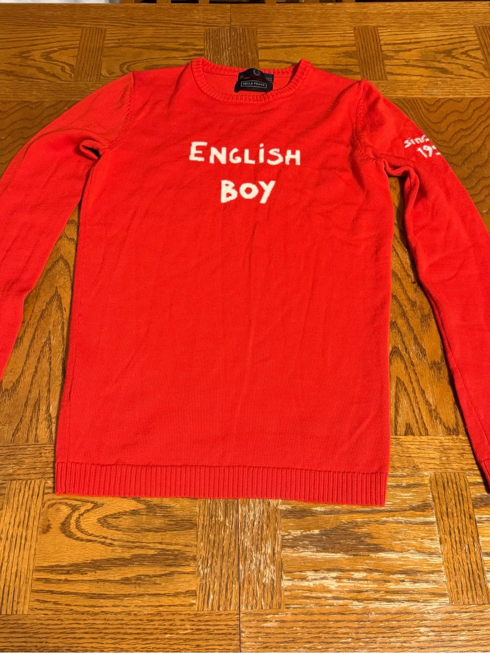 Bella Freud x Fred Perry “English Boy” Wool Sweater in Red Sz 4 *FLAWED* - Picture 3 of 15